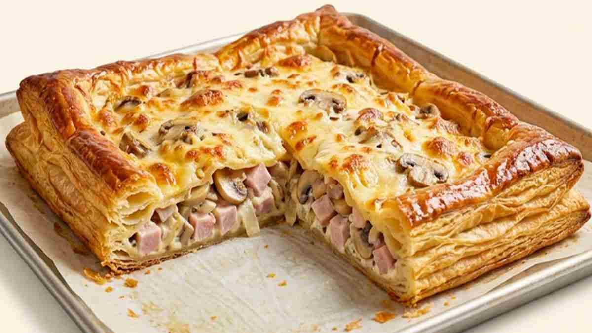 Feuilleté crémeux jambon, fromage et champignons