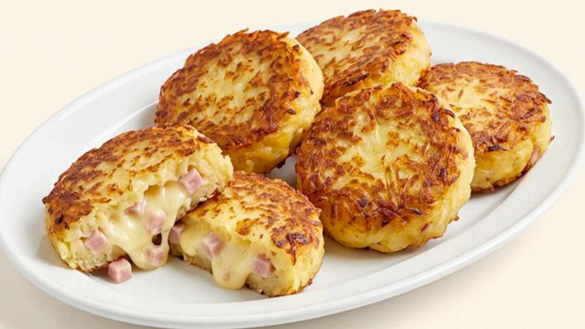 Galettes de pommes de terre farcies au jambon et fromage