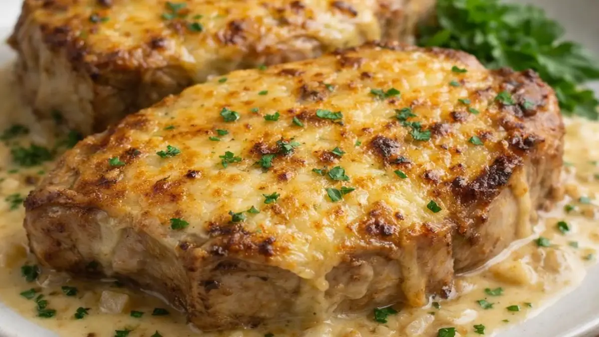 cotes-de-porc-gratinees-au-comte-sauce-cremeuse-et-herbes