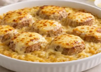gratin-de-pates-aux-lanieres-de-veau-oignons-confits-et-mozzarella