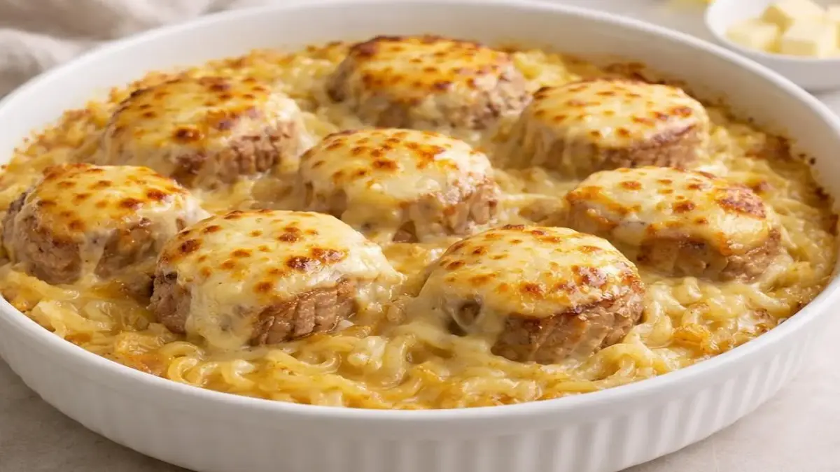 gratin-de-pates-aux-lanieres-de-veau-oignons-confits-et-mozzarella
