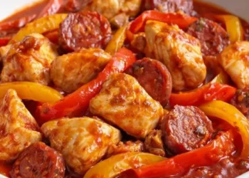 poulet-saute-aux-poivrons-et-chorizo-sauce-tomate-epicee