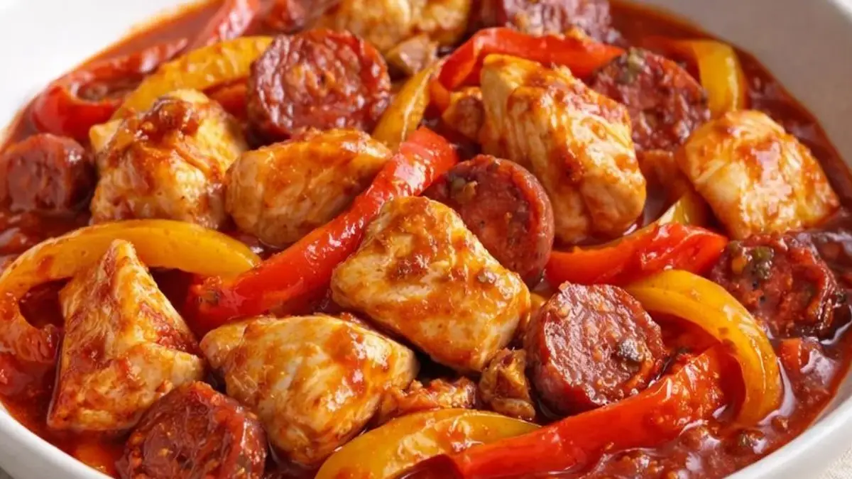 poulet-saute-aux-poivrons-et-chorizo-sauce-tomate-epicee